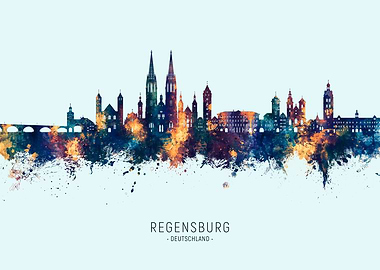 Regensburg Skyline Watercolor