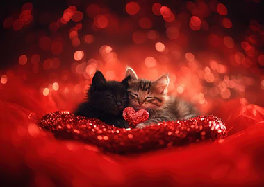 Sleeping Kittens with Heart