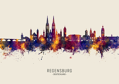 Regensburg Skyline Watercolor