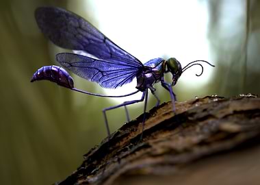 Metallic Purple Wasp on Branch