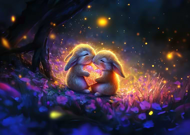 Two Bunnies Holding Heart