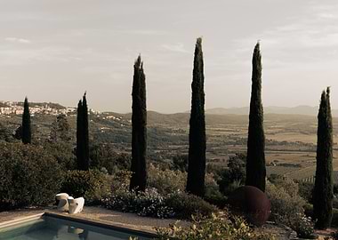 Tuscan Landscape hidden behind Cypress Trees