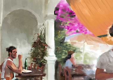Outdoor Cafe in Spain Painting