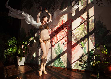 Burlesque Dancer with Flamingo Wallpaper