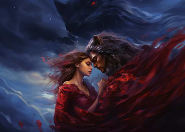 Wolf and Woman Embrace