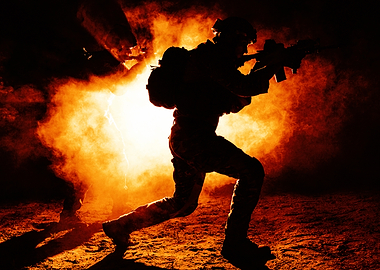 Silhouette of Soldier in Fire