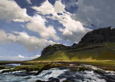 Iceland Mountain Landscape with River