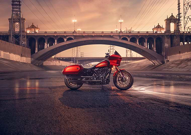 Red Motorcycle Under Bridge
