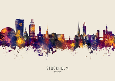 Stockholm Skyline Watercolor