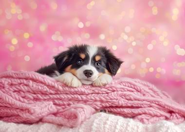 Cute Puppy on Pink Blanket