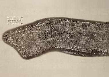 Vintage Aerial Photo Map of Manhattan Island, New York City