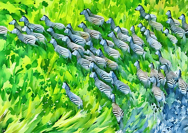 Zebra Herd Watercolor