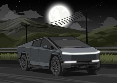 tesla Cybertruck Night Drive