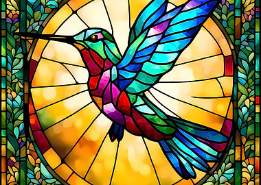 Glimmering Hummingbird- A Stained Glass Art Masterpiece