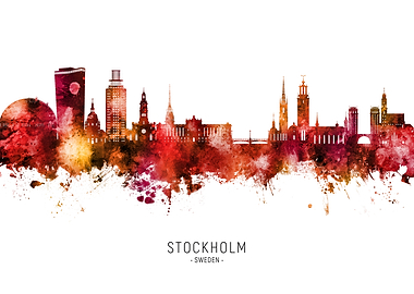 Stockholm Skyline Watercolor