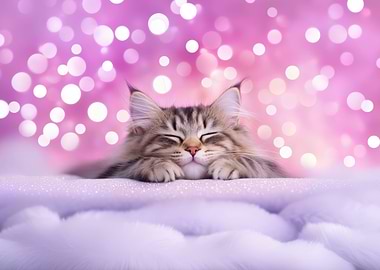 Sleeping Kitten with Pink Lights