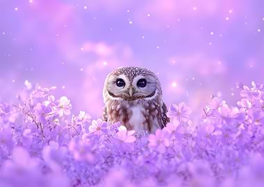 Owl in Purple Flowers