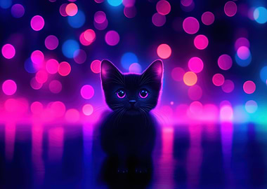 Black Kitten in Neon Lights