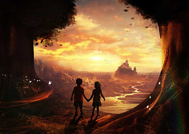 Fantasy Landscape with Children