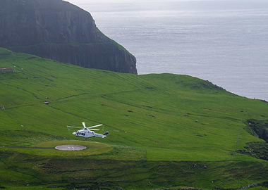 Helicopter Landing on Mykines Island