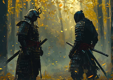 Samurai in Autumn Forest