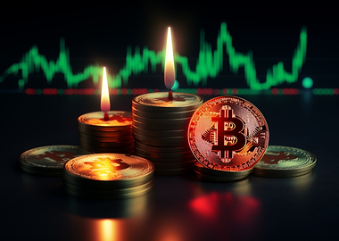 Bitcoin coins and Candles