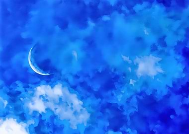 Crescent Moon in Blue Sky