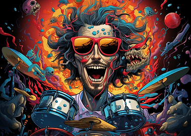 Man in Sunglasses Playing Drums