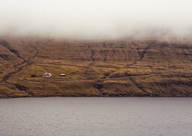 Foggy Mountainside with Red House