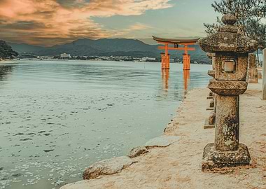 Japanese Shrine Gate at Sunset