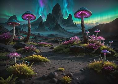 Glowing Mushrooms in Fantasy Landscape