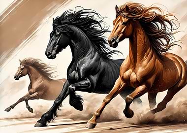 Three Horses Running
