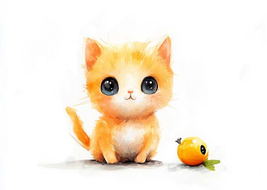 Cute Orange Kitten Watercolor