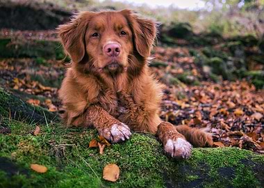 Golden Retriever in Autumn Woods