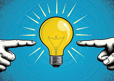 Hands pointing lightbulb vintage bold