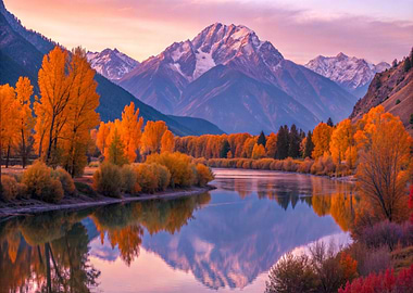 Autumn Mountains at Lake Nature