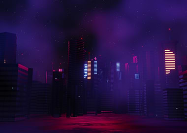 Neon Cityscape Skyscrapers