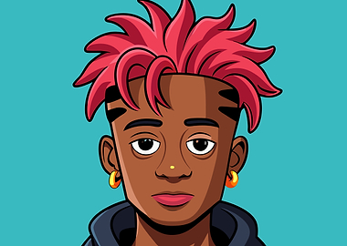 Cartoon Man with Pink Hair