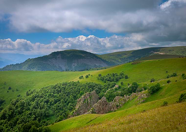 Mountain Landscape with Mount Elbrus and Clouds