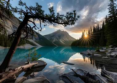 Mountain Lake by Sunset Nature