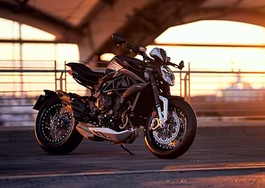 Black Motorcycle at Sunset