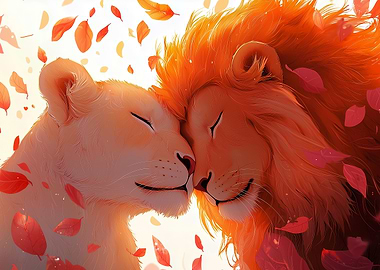 Lion Couple in Love