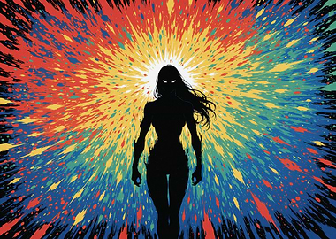 Silhouette Woman in Color Burst