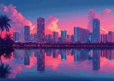 Cityscape Sunset Reflection