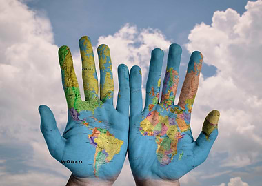 World Map Hands