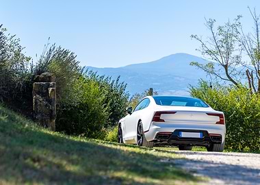 White Polestar Coupe in Rural Setting