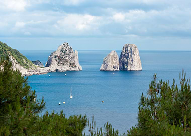 Faraglioni, famous giant rocks, Capri island in Italy