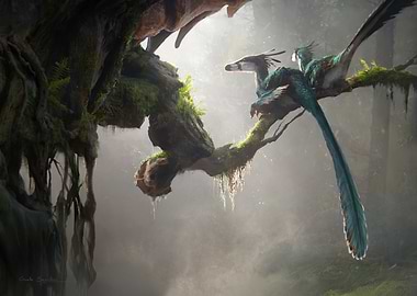 Feathered Dinosaurs having a sun bath