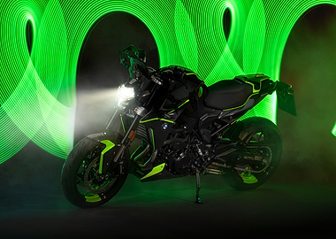 BMW Motorcycle with Green Lights