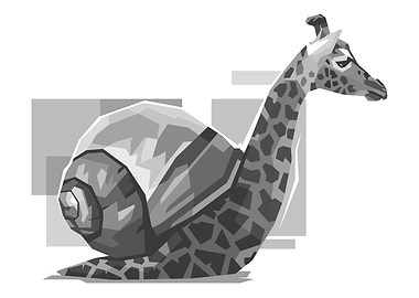 Giraffe Snail Illustration grayscale